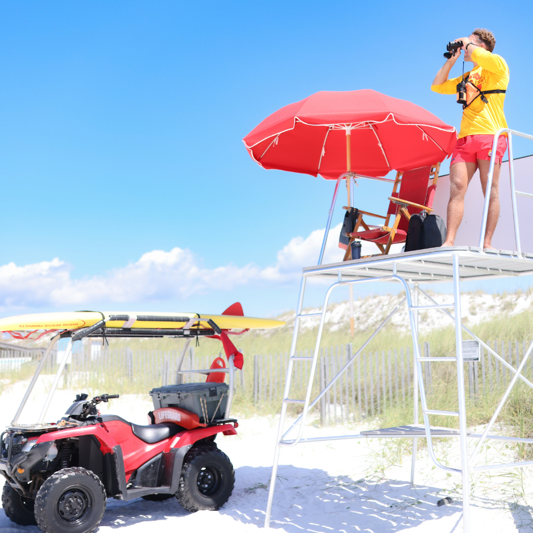 Beach Lifeguard atop tower on the beach