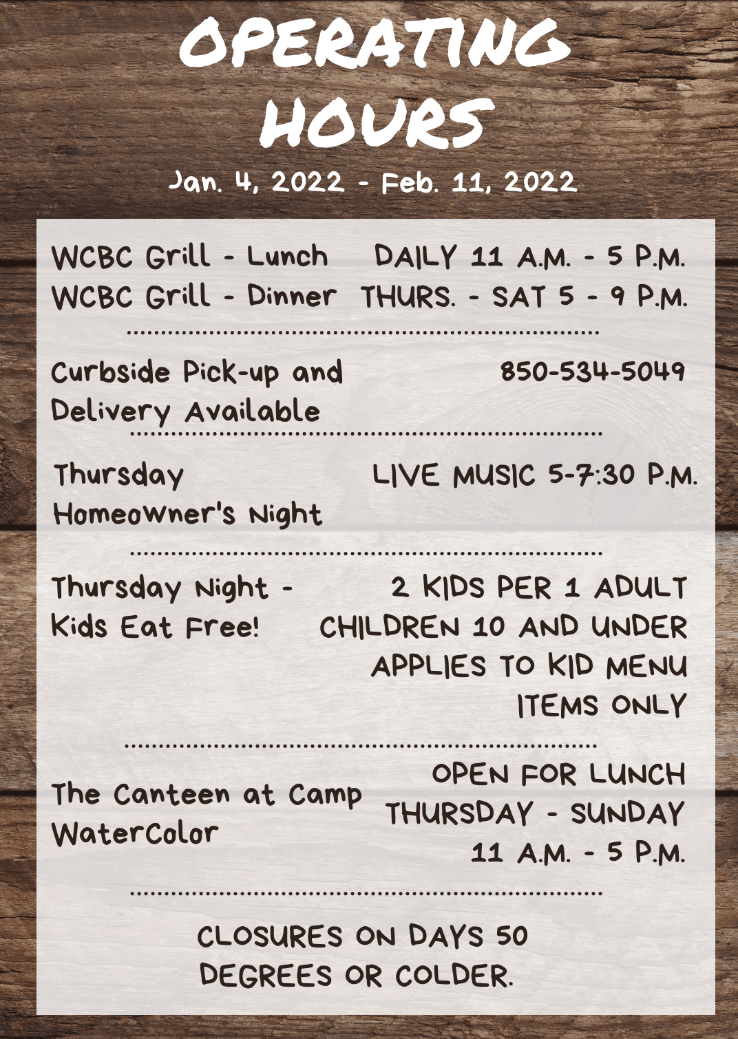 Winter Operating Hours