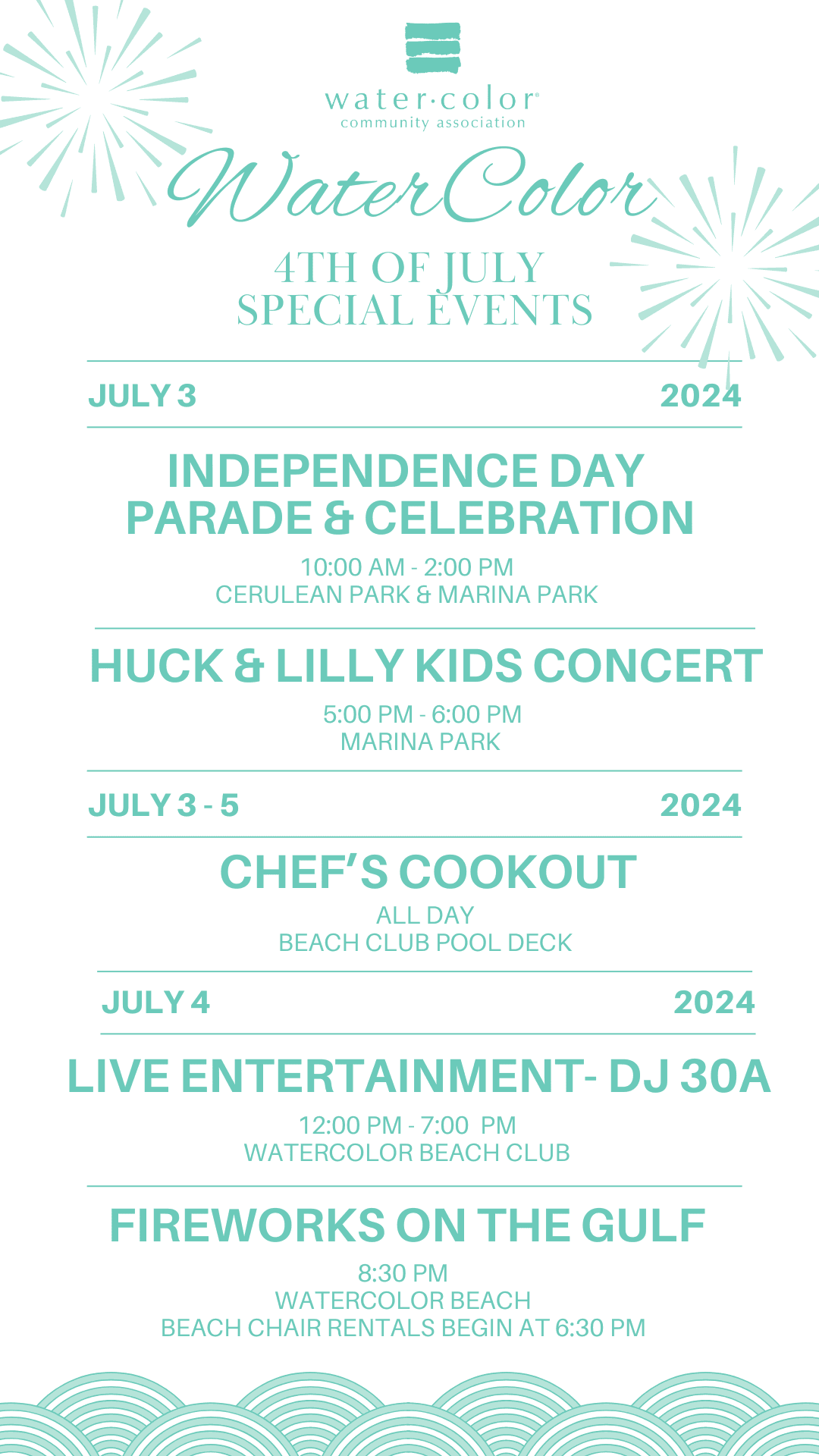 Calendar of events for 4th of July in WaterColor